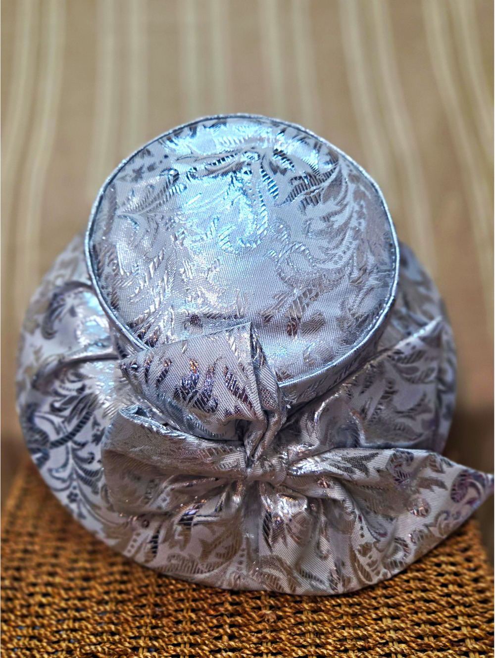 Silver Jacquard Church dress hat, Derby Hat,